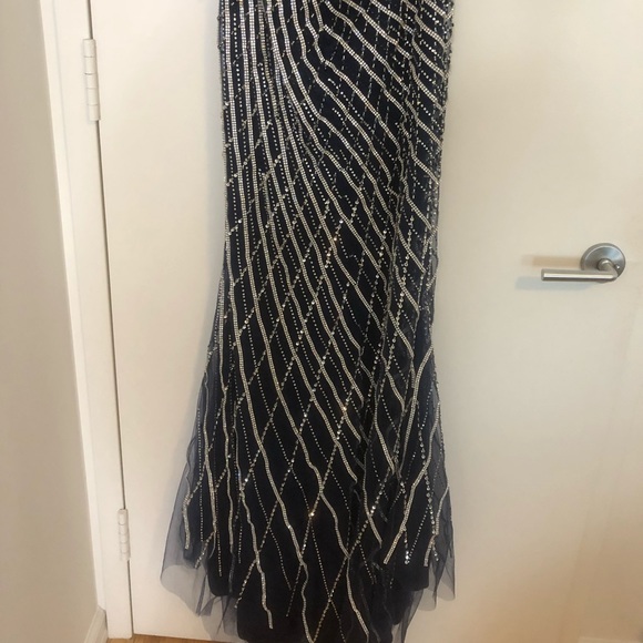 Navy Sequin Halter Mermaid Evening Gown - Picture 5 of 6